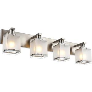 4-Lights Bathroom Light Fixtures Over Mirror, Brushed Nickel Vanity Wall Mounted Lighting with Frosted Glass for Kitchen Living Room, E26 Bulb Base
