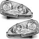 WEELMOTO for 2005-2010 Volkswagen Jetta Sedan Headlight Compatible with 2006-2009 Volkswagen GTI/Rabbit Headlamp DOES NOT FIT XENON/HID Chrome Housing