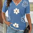 Dokotoo Women's Casual V Neck Short Sleeve Sweater Ribbed Knit Lightweight Sweaters Tops Fashion Clothing Outfits (Blue, L)