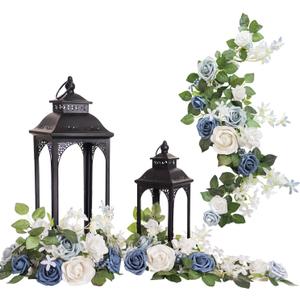 Ling's moment 6Pack 2ft Artificial Flowers Garland Dusty Blue & White Lantern Flower Centerpieces Wedding Aisle Decor Chair Flowers Arch Floral for Mantel Signs DIY Table Wall Window Cake Decoration