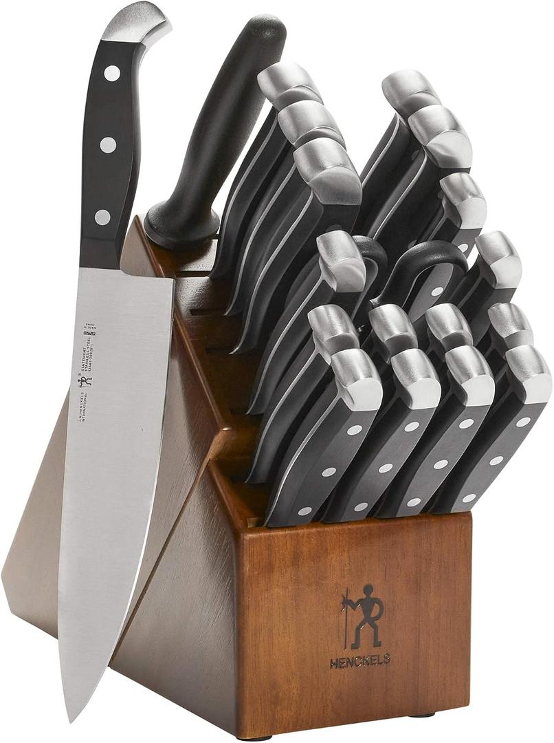 HENCKELS Statement Razor-Sharp 20-Piece Knife Set, Chef, Bread, German Engineered Knife Informed by over 100 Years of Mastery, Brown Block