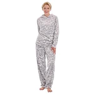Istylish Womens Pajamas Fleece Set Jogger Sets Pajamas For Women Sets Soft 2 Piece With Hoodie(Lapel Grey leopard XXL)