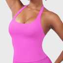 YEOREO SoftHue Women's Impact Halter Tank Top Longline Backless Scoop Neck Built-in Bra Sports Workout Gym Crop Top (Pink, L)