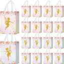 Locmeo 24 Pcs Floral Fairy Party Favor Bags with Handles Reusable Non Woven Floral Fairy Goodie Bags Pink and Purple Candy Treat Gift Bag for Girl Boy Birthday Baby Shower Party, 8 x 4 x 10 Inch