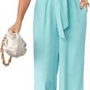 Cicy Bell Women's Elegant V Neck Jumpsuits Dressy Casual Short Sleeve Wide Leg Long Pants Rompers (XX-Large, Light Green)