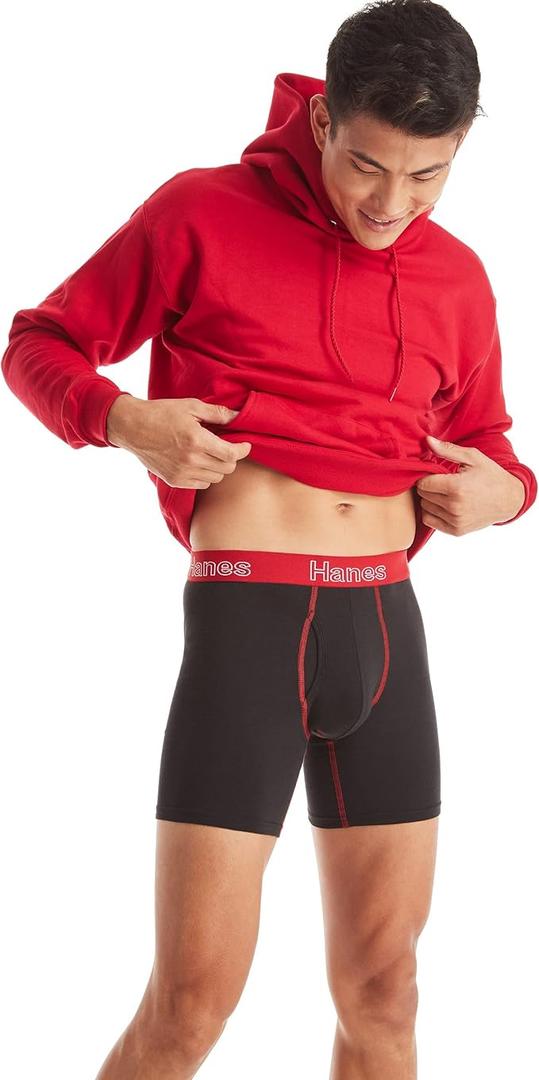 Hanes Men's Underwear Boxer Briefs, Cotton Stretch Moisture-Wicking Underwear, Multi-pack (Medium, Black - 6 Pack)