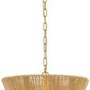 18 Hand Woven Rattan Boho Chandelier Brass Ajustable Pendant Light for Kitchen Island Living Room Bedroom Hallway, UL Listed