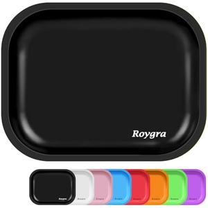 roygra Rolling Tray, Small Metal Tray, Cigarette Pre Roll Smoking Accessories, Portable Matte Rolling Trays for Smokers, Home Table Decor, Patio Decorations, 7 x 5.5 inch - Black