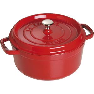STAUB Cast Iron Dutch Oven 4-qt Round Cocotte, Made in France, Serves 3-4, Cherry