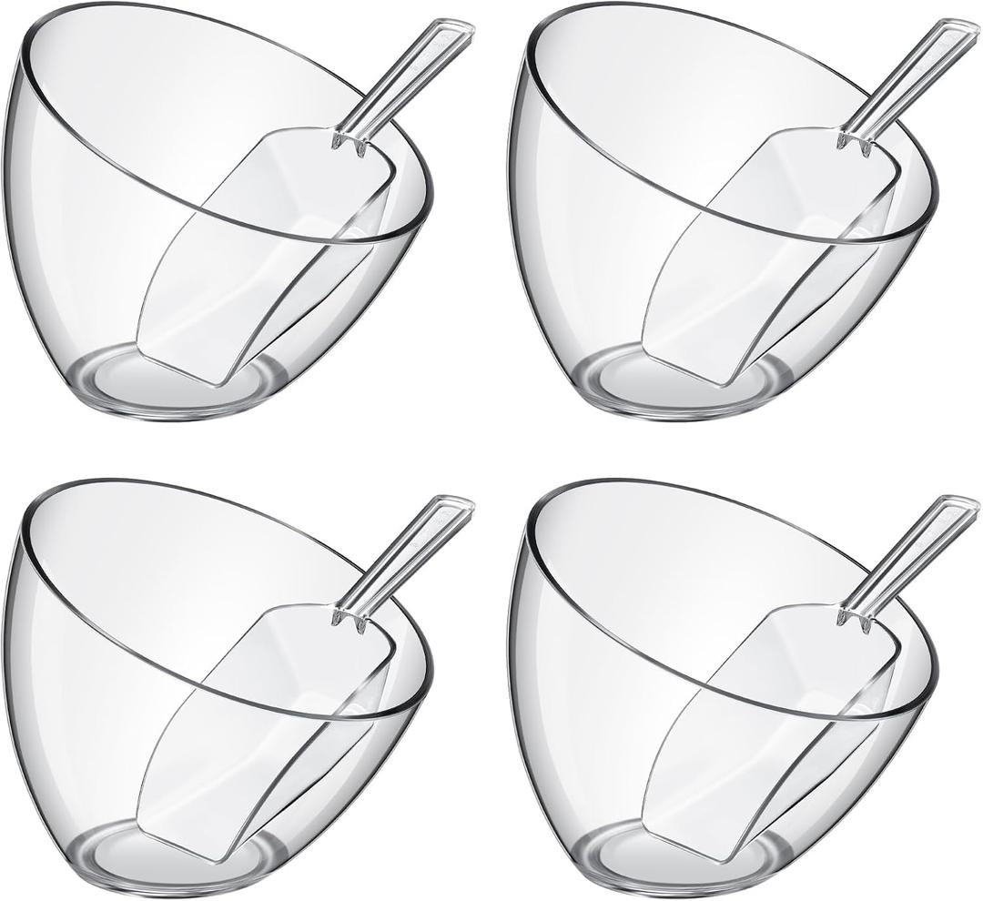Hoolerry 8 Pcs Serving Bowls Kit Include Plastic Bowls for Parties and Popcorn Measuring Scoops Acrylic Plastic Kitchen Angled Candy Scoops for Office Canister Salad Cooking(Clear,35 oz)
