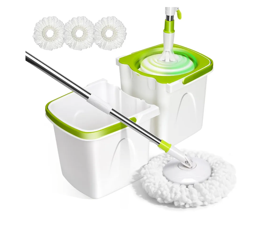 Masthome Small Spin Mop,Mop and Bucket Set,Microfiber Spin Mops with Bucket Detachable |Easy to Store|Adjustable Stainless Handle|3 Microfiber Heads|Mop and Bucket with Wringer Set for Home