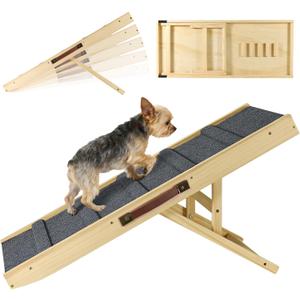 Upgraded Dog Ramp for Couch, Foldable Small Dog Pet Ramp for Low Bed, 5 Adjustable Height from 12'' to 20" Dog Stairs with Non-Slip Pad, 13.8" Wide Wooden Pet Steps for Dogs to Get on Bed Couch Car