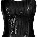 GRACE KARIN Sequin Tank Tops for Women Bustier Corset Top Sparkle Sexy Slim Camisole Sleeveless Party (Small, Black)
