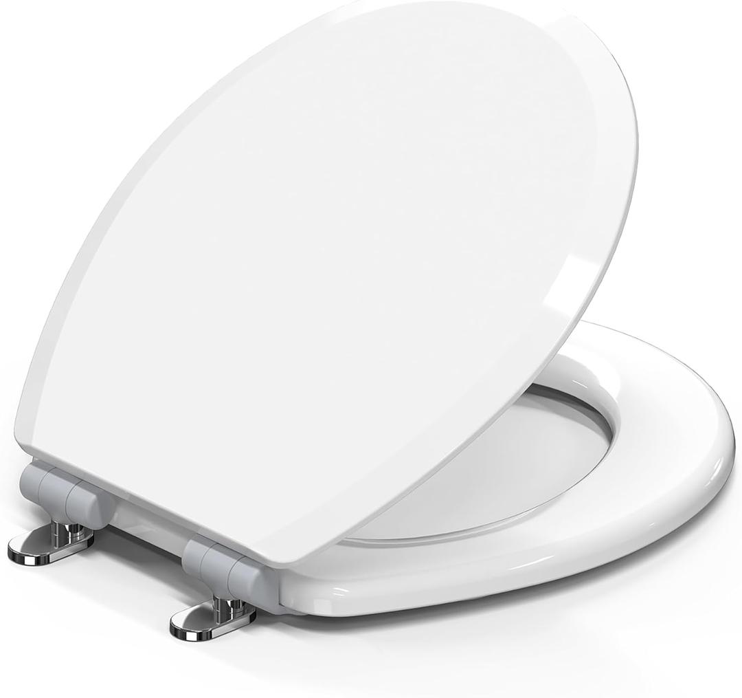Pro Wood Toilet Seat Round, White, Magnetic Quick-Release Easy-Clean and Change, HushMotion Slow Close, StainShield High-Gloss Finish, Arch-Tite Never Loosens, Adjustable Fit, Secure Grip
