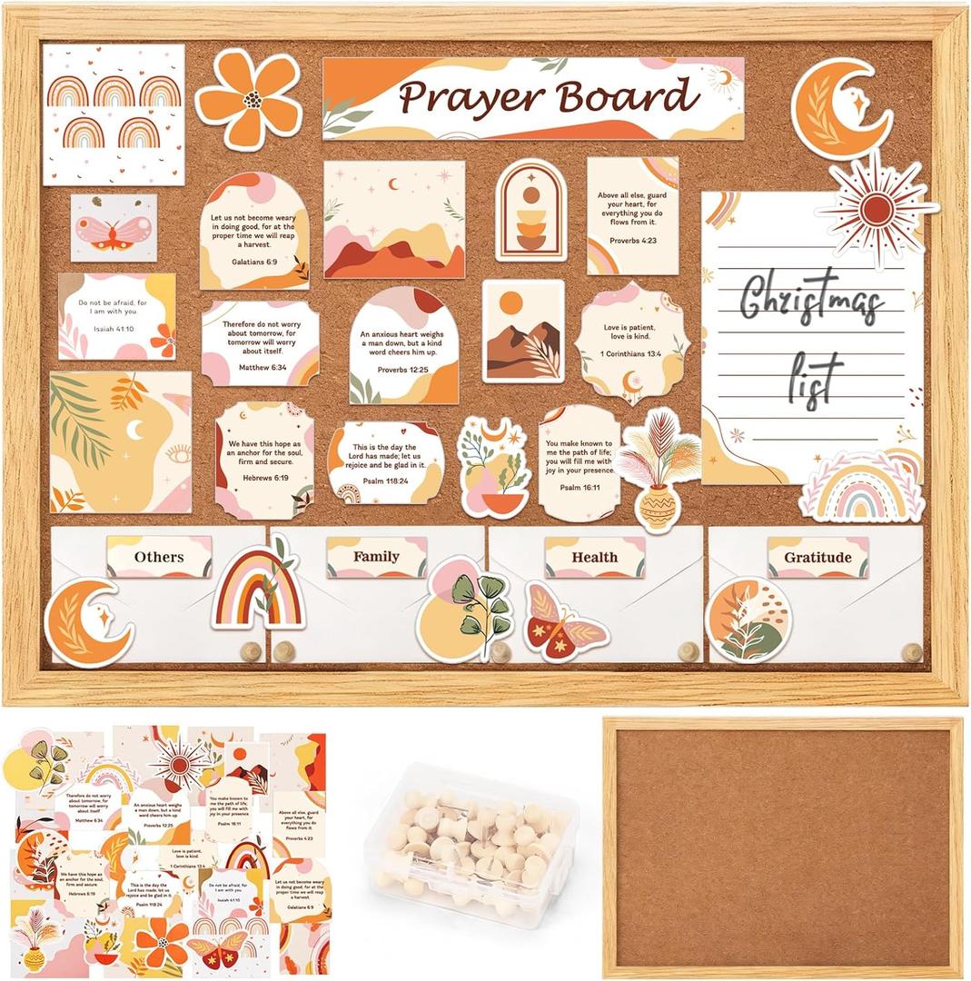 117pcs Prayer Board Kit Boho Theme Prayer Supplies for Women with Board(11.8X15.7in), Pins, Envelope, Bible Verse Quotes, Christian Easter Gift DIY Wall Art for Home Office Church School