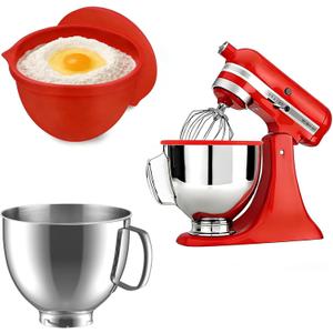 Stainless Steel Mixing Bowl with Removable Silicone Liner for Kitchen Aid 4.5 5QT Tilt-Head Mixers (1 Stainless Steel Bowl+1 Silicone Liner), Non-Stick, Dishwasher Safe