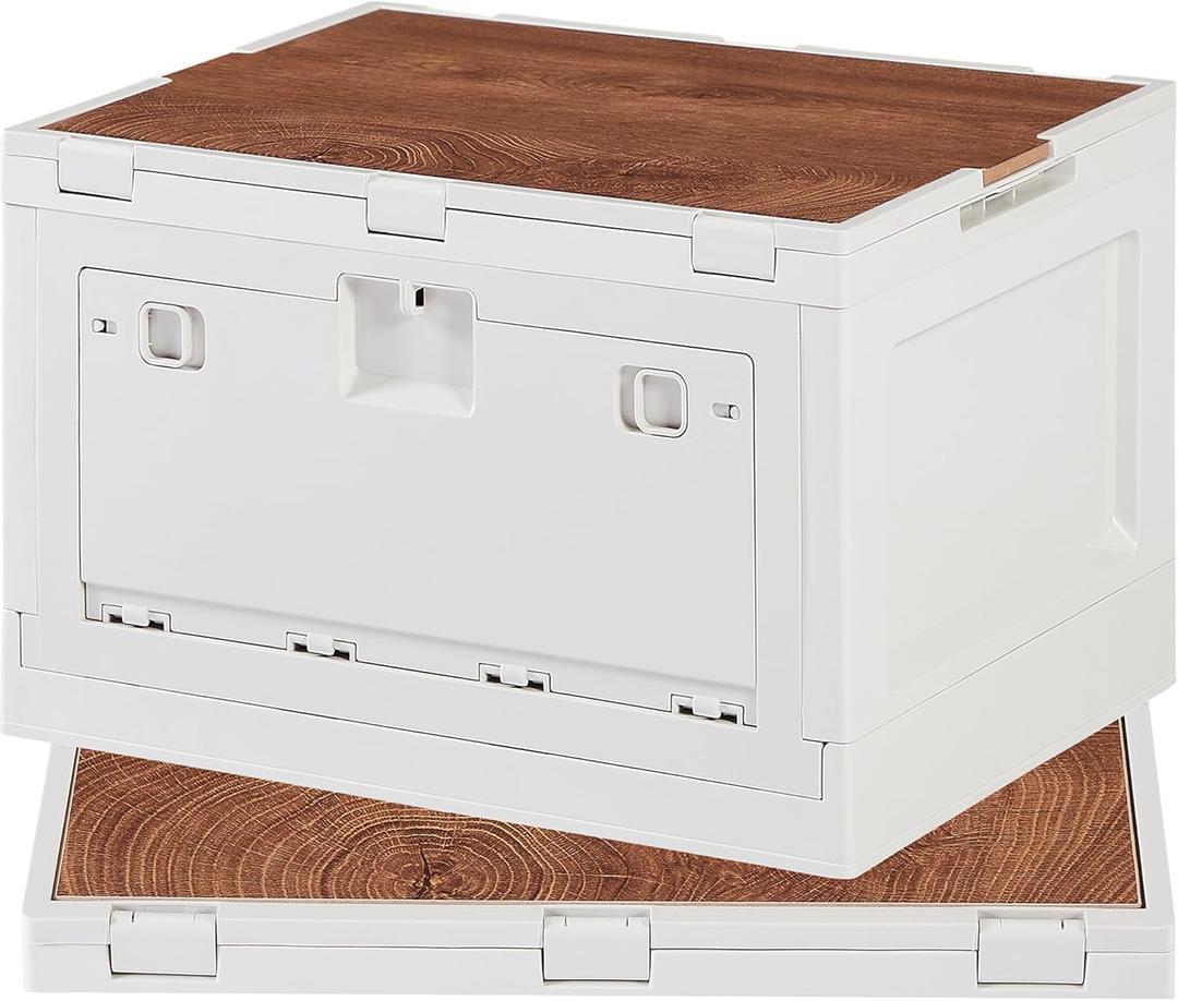VECELO Collapsible Storage Bins with Lids, 55 Qt Large Foldable Plastic Box with Handles, Foldable Folding Camping Box with 2 Side Doors, Portable Storage Box for Camping, Outdoor/indoor, Beige