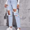 Floerns Women's Ripped High Waist Boyfriend Jeans Distressed Stretchy Denim Pants (Blue, S)