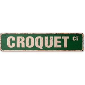 CROQUET Vintage Plastic Street Sign set mallet balls player signs | Indoor/Outdoor | 30" Wide, 7" X 30" Rigid Plastic