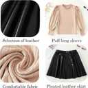 Girls Skirt Sets 2 Piece Outfits Long Sleeve Puff Mock Neck Tops and Plaid Skirts Fall Winter Clothes Size 6-14Y (11-12 Years, Khaki & Black)