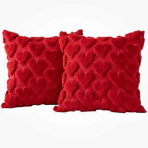 baotongle 2pcs Valentines Pillow Covers 18x18 inch Valentines Day Decoration Heart Soft Plush Faux Fur Throw Pillows Covers for Bedroom Sofa Holiday Festivals Home Decor(2, Red, 17.7x17.7inches) (0.5" x 0.5" (Pack of 2))