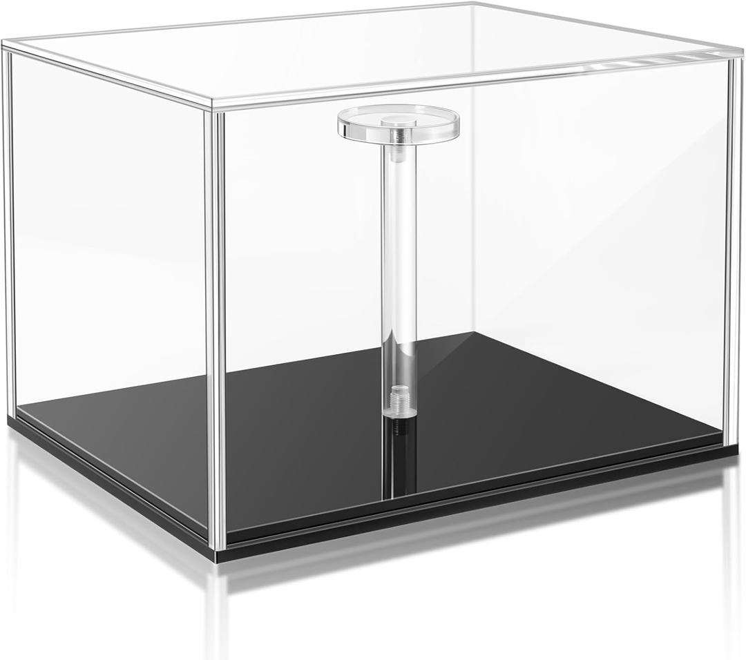 Mini-Helmet-Display-Case, UV Protection Acrylic Display Case Souvenirs and Collectibles Box for MINI Football Helmets with Black Base & Riser (Black Base & Riser, Stackable)