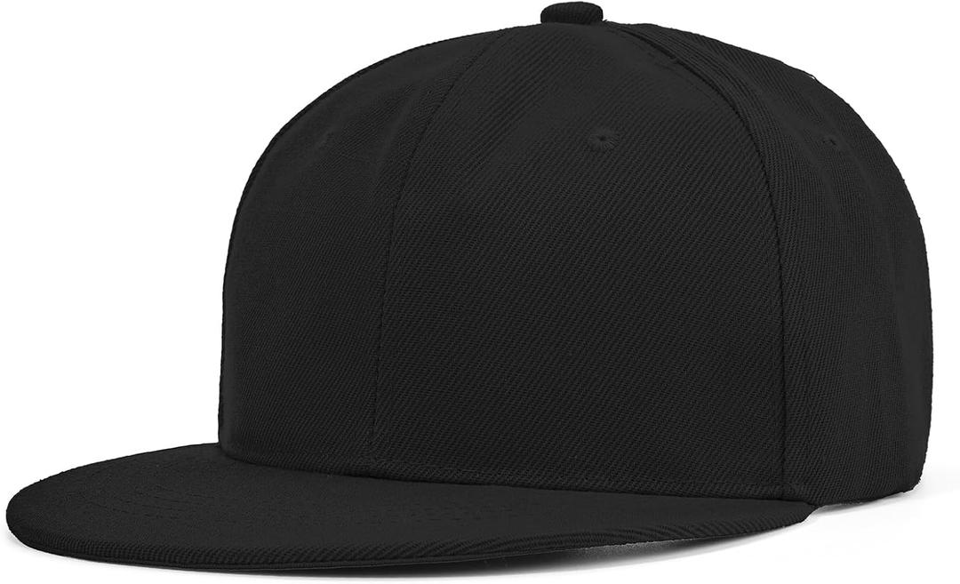 Century Star Snapback Hats for Men Flat Bill Brim Baseball Cap Women Adjustable Hip Hop Style Blank Trucker Hat (One Size, Black)
