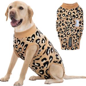 FUAMEY Recovery Suit for Dogs After Surgery,Soft Breathable Dog Bodysuit E-Collar & Cone Alternative Surgical Suit,Male Female Dog Neuter Spay Suits Anti Licking Wounds Onesie Brown Leopard XXL (Xxl(back:24.8-29.5in,wt:75+lbs))