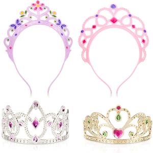 Melissa & Doug Dress-Up Tiaras Play Set for Kids (4-Piece) Pretend Princess Crowns for Costume Role Play Preschool Jewelry Toys for Girls Ages 3+