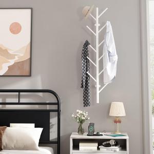 Wall Mount Modern Coat Rack, 39 Inch Metal Coat Hanger Rack with 11 Hooks, Vertical Coat Tree Rack for Bedroom, Living Room, Entryway, Corner (White)