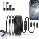 Endoscope Camera with Light, 1920P HD Bore Scope Borescope with 8 Lights, Waterproof 16.4FT Semi-Rigid Cord for Pipe Inspection, Industrial Endoscope for Phones(Black)