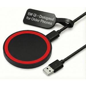 Wireless Charging Pad 5W Best for Older QiEnabled Phones (iPhone 811, Samsung S6S9) Standard 5V USB Charger, Slim & Case Friendly Not Fast Charging/Not MagSafe - RED