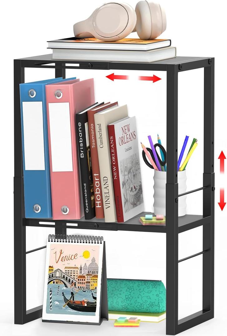 Locker Organizer Shelf, Metal Adjustable Width and Height, Ideal Locker for School, Office, and Gym Lockers, Extends Locker Storage Organization, Black