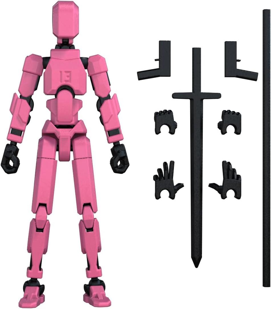 MerryXD T13 3D Action Figure,Assembly Completed Dummy Nova Titan Lucky 13 Action Figure 3D Printed Multi-Jointed Movable Toy Pink