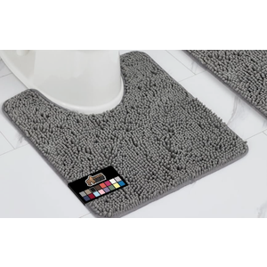 GORILLA GRIP 2 PCS Toilet Rug, Soft Chenille, Toilet Base Mat, Absorbent Microfiber Washable Mats Dry Quickly, Grey