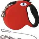 CROWN PAWS 16ft Retractable Dog Leash for Medium Breed Dogs up to 44 lbs with a Detachable Chew Proof Extender Wire Ropes (RED M)
