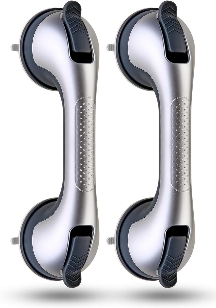 2 Pack Suction Cup Shower Grab Bars for Seniors, Heavy Duty Removable Shower Handles for Bathtubs & Showers, Bath Handrails for Elderly Assistance Products, Bathroom Safety Accessory