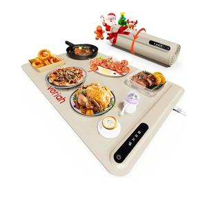 Warming Mat for Food, Voriah Electric Warming Tray with 3 Temp Settings & Auto ShutOff, Food Warmer with Thick Silicone Surface to Keep Food Warm at Buffet, Parties, and Family Use（Apricot）