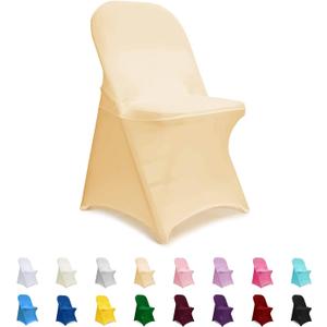ManMengJi Party Chair Covers, Spandex Folding Chair Covers 12 PCS, Banquet Chair Slipcovers for Wedding, Holidays, Celebration, Hotel (Blanched Almond)
