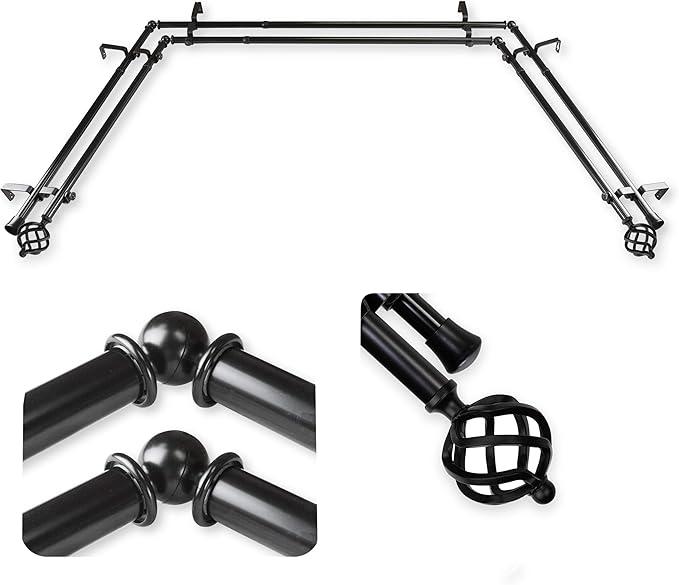 13/16" Double Bay Curtain Rod 20"-36", 38"-72" - Black