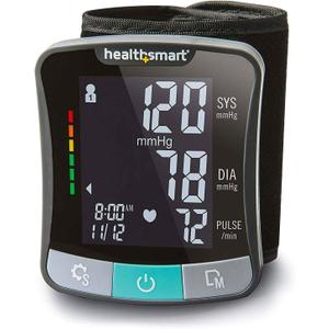 HealthSmart Digital Premium Wrist Blood Pressure Monitor with Cuff That Measures Pulse Heartbeat and High or Low BP, 120 Reading Memory Stores Up to 60 Readings for 2 Users