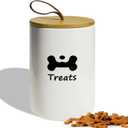 Dog Treat Container Airtight - 5 Inch Wide x 7.5 Inch White Ceramic Dog Treat Jar for Kitchen Counter, Doggie Cookie Jar with Airtight Bamboo Lid - Farmhouse Style Dog Food Storage Container