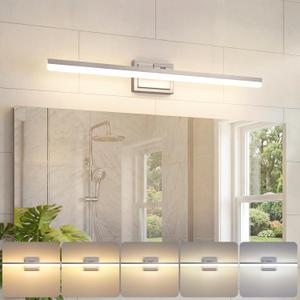 VOLISUN Modern Bathroom Vanity Light 31.5 inch, Rotatable, 28W Dimmable 5CCT Led Bathroom Light Fixture Over Mirror, Brushed Nickel Bar Vanity Light for Bathrooms Mirror Restroom-ETL Certificated