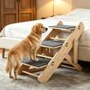 Adjustable Dog Ramp for Bed, Foldable Pet Stairs, Wooden 2-in-1 Pet Ramp with Non-Slip Carpet, Convertible Dog Steps for Small, Medium & Senior Dogs, Under Bed Storage