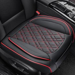 EifBrisa Car Seat Cover Front PU Leather Seat Covers, 2Pcs Universal Bottom Seat Covers for Cars, Anti-Slip, Storage Bags,Full Wrapping Edge Fits 95% of Vehicles(1 Pair, Red Grid)