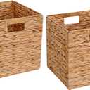 Wicker Storage Basket Foldable Hyacinth Storage Box Set of 2, 12x12x12 Inch - Handmade Woven Basket for Closet,Shelf Organization & Decor