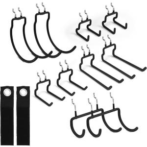 ELEAD 12-Piece Pegboard Hooks with Extension Straps, Heavy Duty Organizer Pegboard Accessories Fit for 1/4" Pegboard, Peg Board Tool Utility Hangers for Power Tool, Drill, Bag, Cord