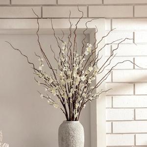Daifunli 8 Pcs 38 Inch Artificial Flowers Cherry Blossom 45 Inch Curly Willow Branches for Spring Summer Indoor Decoration Faux Long Stem Silk Plum Blossom for Wedding Home Office Hotel Vase Decor