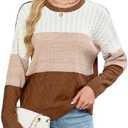 QIANSIQIANBO Women's Striped Color Block Sweaters Crewneck Fall Sweater Long Sleeve Oversized Soft Winter Pullover Tops XL