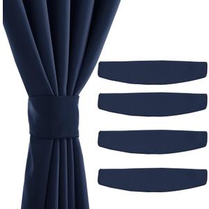 NICETOWN Strong Magnetic Curtain Tie Outdoor Elegant Decorative Tie Modern Curtain Solid Color Tie Drape (Navy Blue, 11.8 X 4 Inches, Set of 4) (4"W x 11.8"L (Pack of 4), Navy Blue)